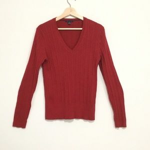 Tommy Hilfiger V-Neck Sweater Red Knit Men Size L